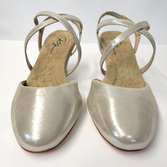 Ros Hommerson Caliente Shoes Womens 9.5W Silver Shimmer Leather Slingback Retro - Picture 7 of 13
